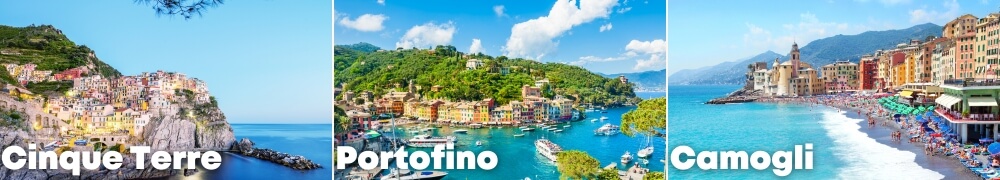 From left to right: Cinque Terre, Portofino, Camogli