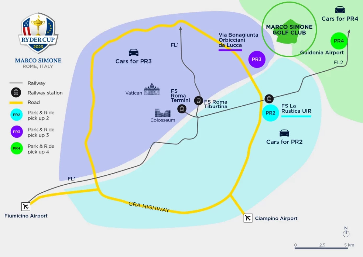 car transport map to Ryder Cup 2023