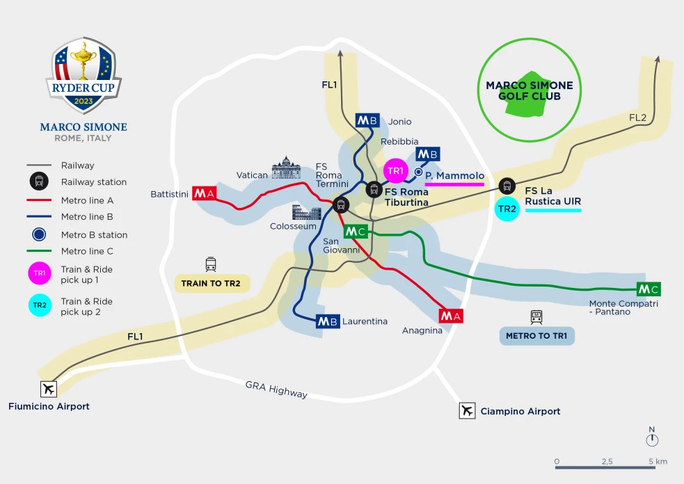 Public transport map to Ryder Cup 2023