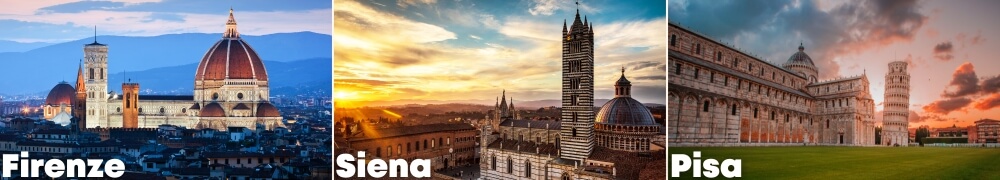 From left to right, the skylines of Florence, Siena and Pisa