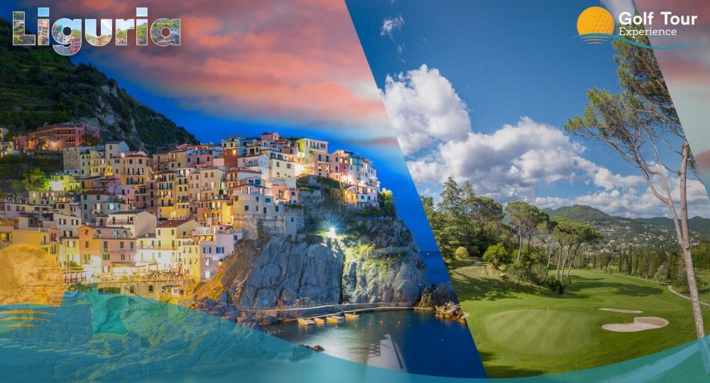 Cinque Terre at sunset with village and seashore