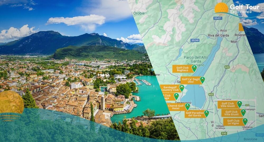 Mappa Campi da Golf Garda con lago di Garda sullo sfondo