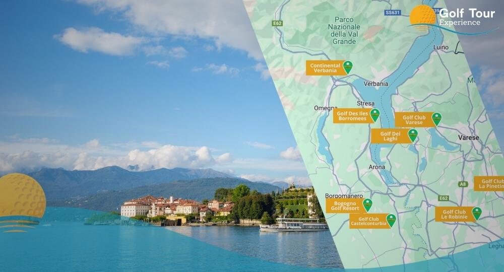 Mappa Campi da Golf Lago Maggiore con lago maggiore sullo sfondo