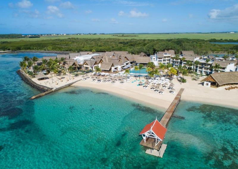 Preskil Island Resort aerial view with crystal clear sea