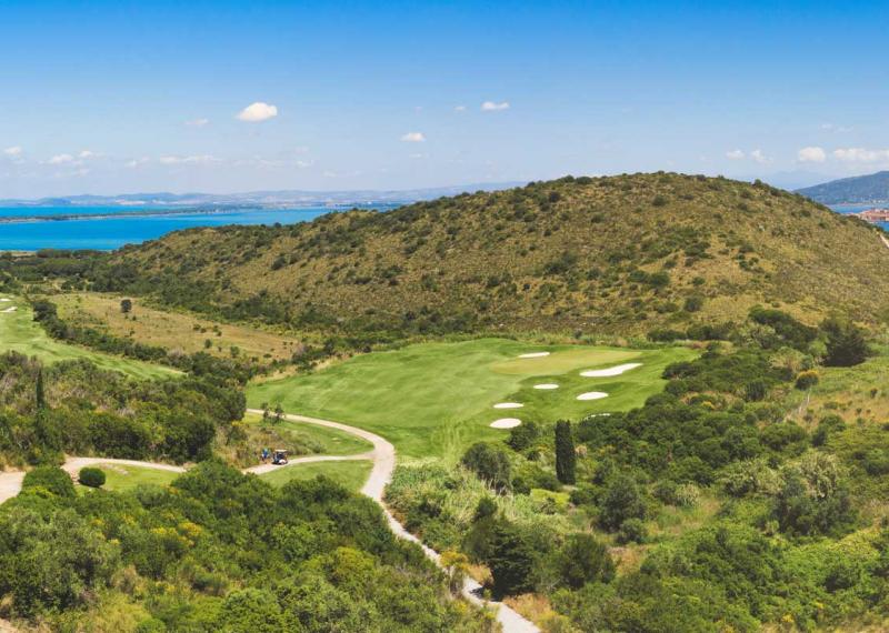 Aerial view of Argentario golf course and surrounding nature