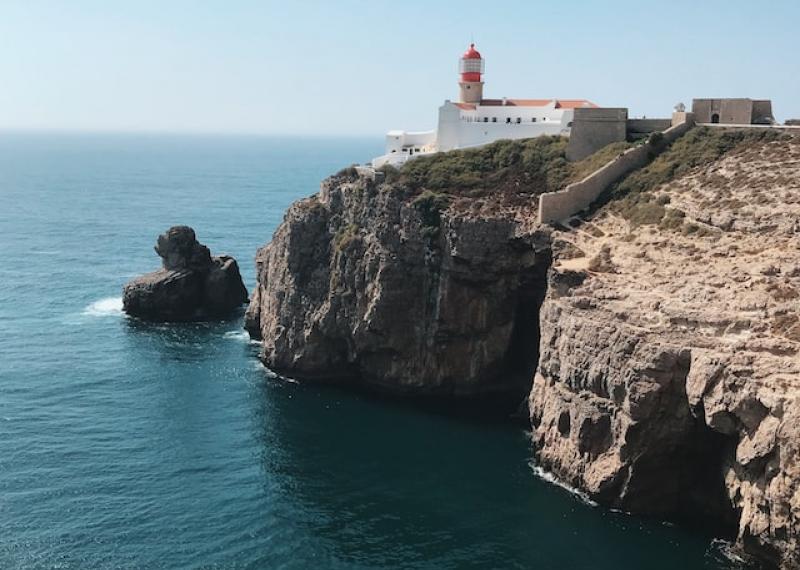 Algarve promontory by the sea with lighthouse