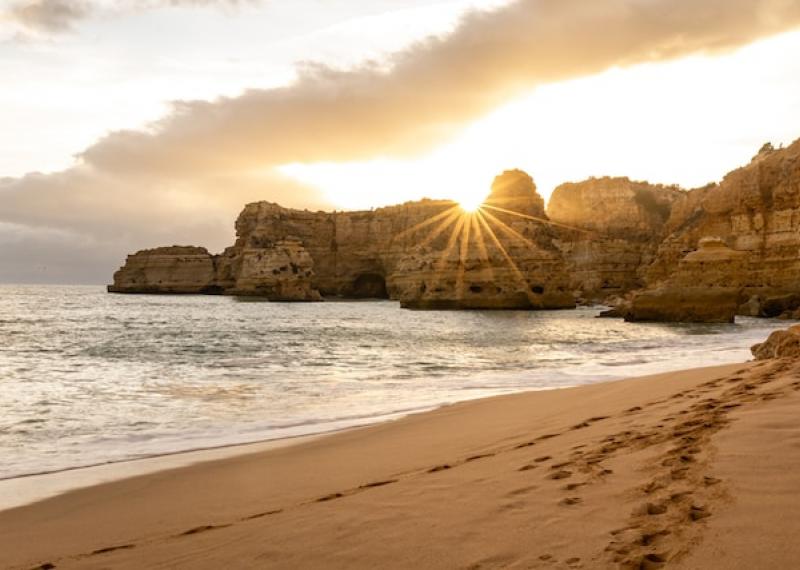 Algarve coast and headlands at sunset