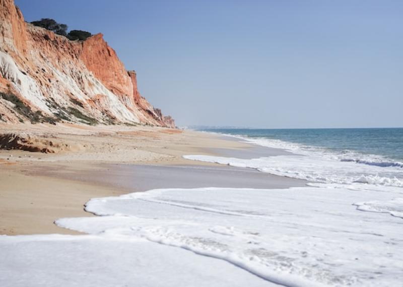 Algarve spiaggia con schiuma delle onde