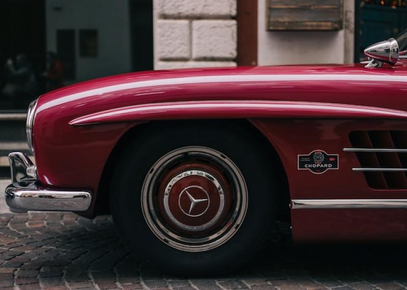 Vintage car close up on side and tire