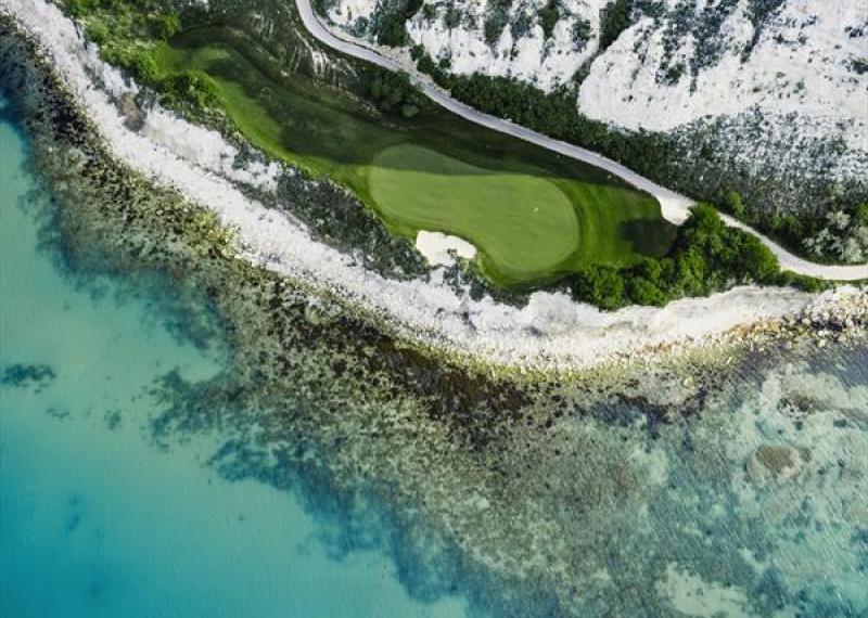 Thracian Cliffs hole and crystal clear sea aerial view