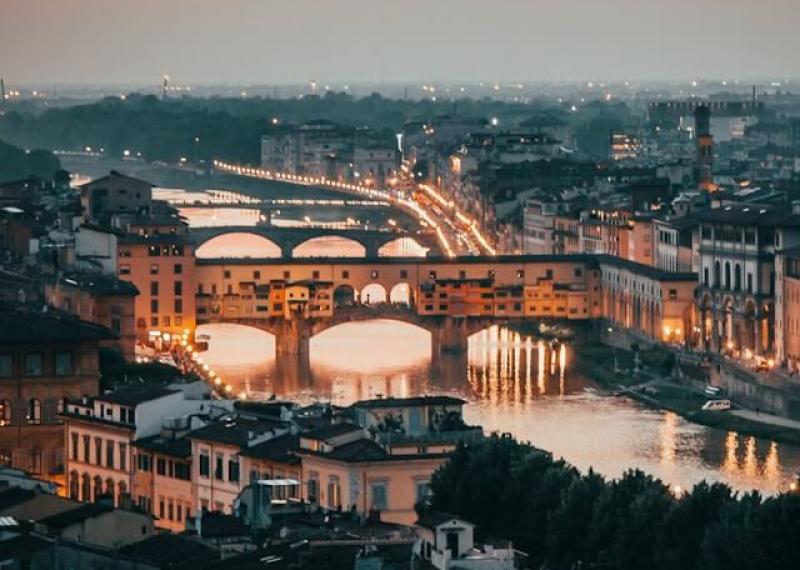 Florence seen from above with Arno river and Ponte Vecchio