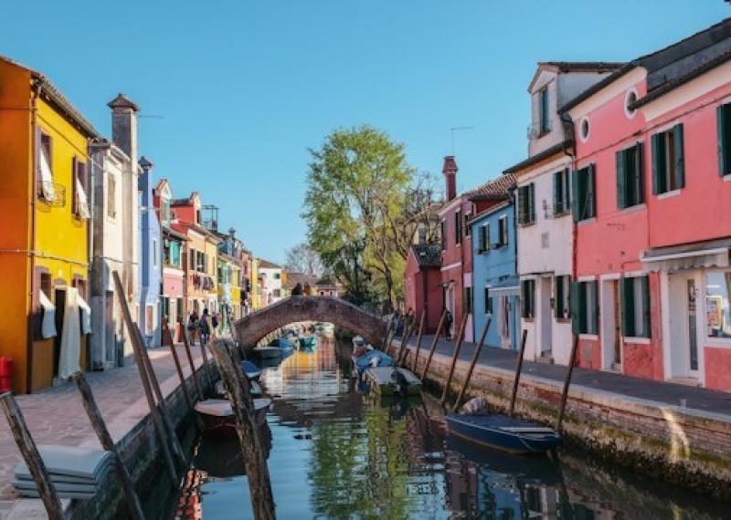 Canal in Murano with typical colored buildings