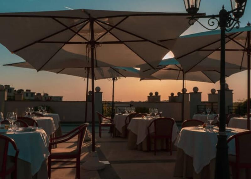 Carpediem Resort terrace at sunset