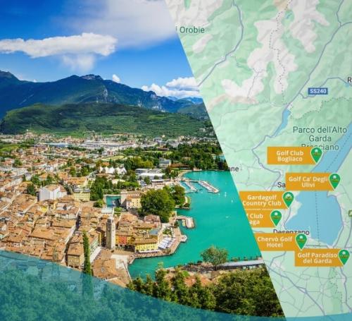 Mappa Campi da Golf Garda con lago di Garda sullo sfondo