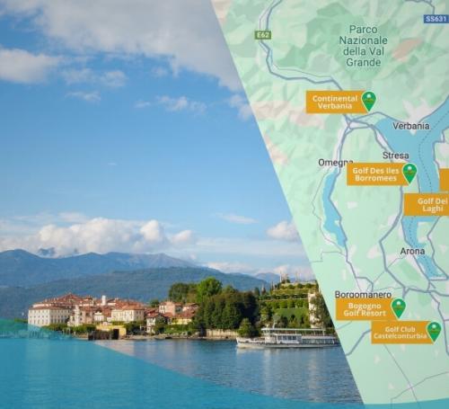 Mappa Campi da Golf Lago Maggiore con lago maggiore sullo sfondo