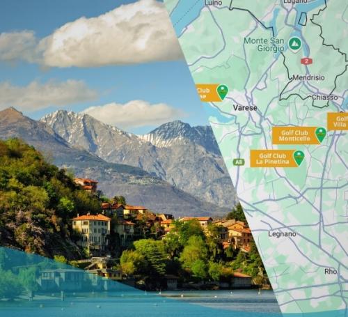 Mappa Campi da Golf Como con lago di Como sullo sfondo
